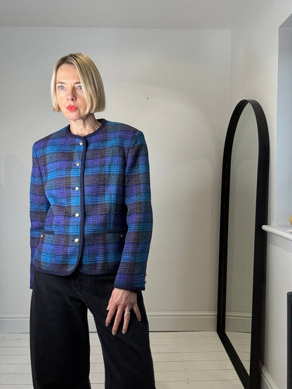 VINTAGE collarless check jacket