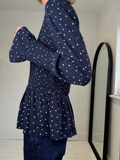 Spot print long sleeve crepe top