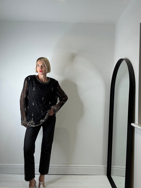 VINTAGE embellished silk top