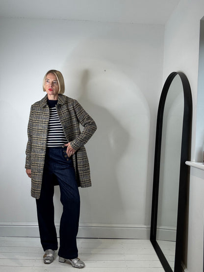 Check textured single breasted coat