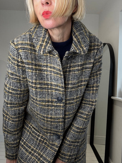 Check textured single breasted coat