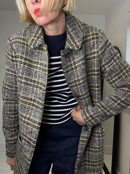 Check textured single breasted coat