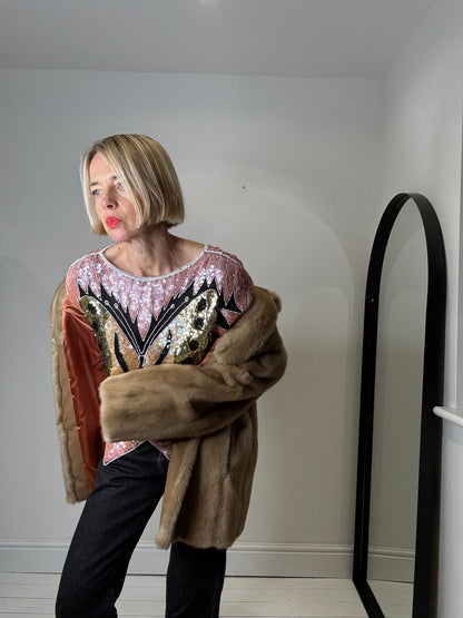 VINTAGE sequin butterfly embellished top