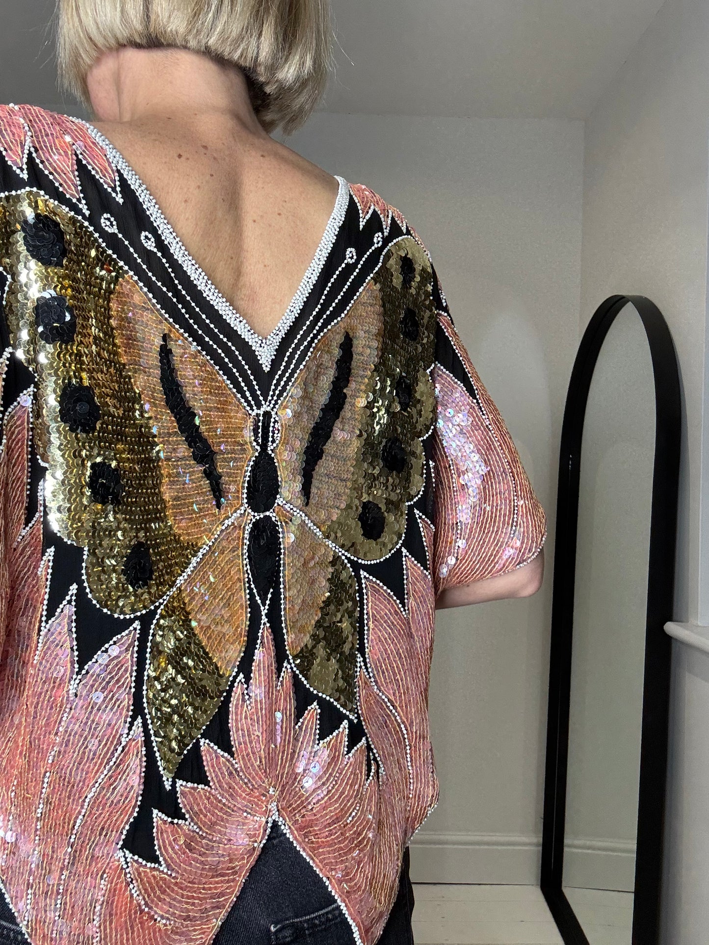 VINTAGE sequin butterfly embellished top