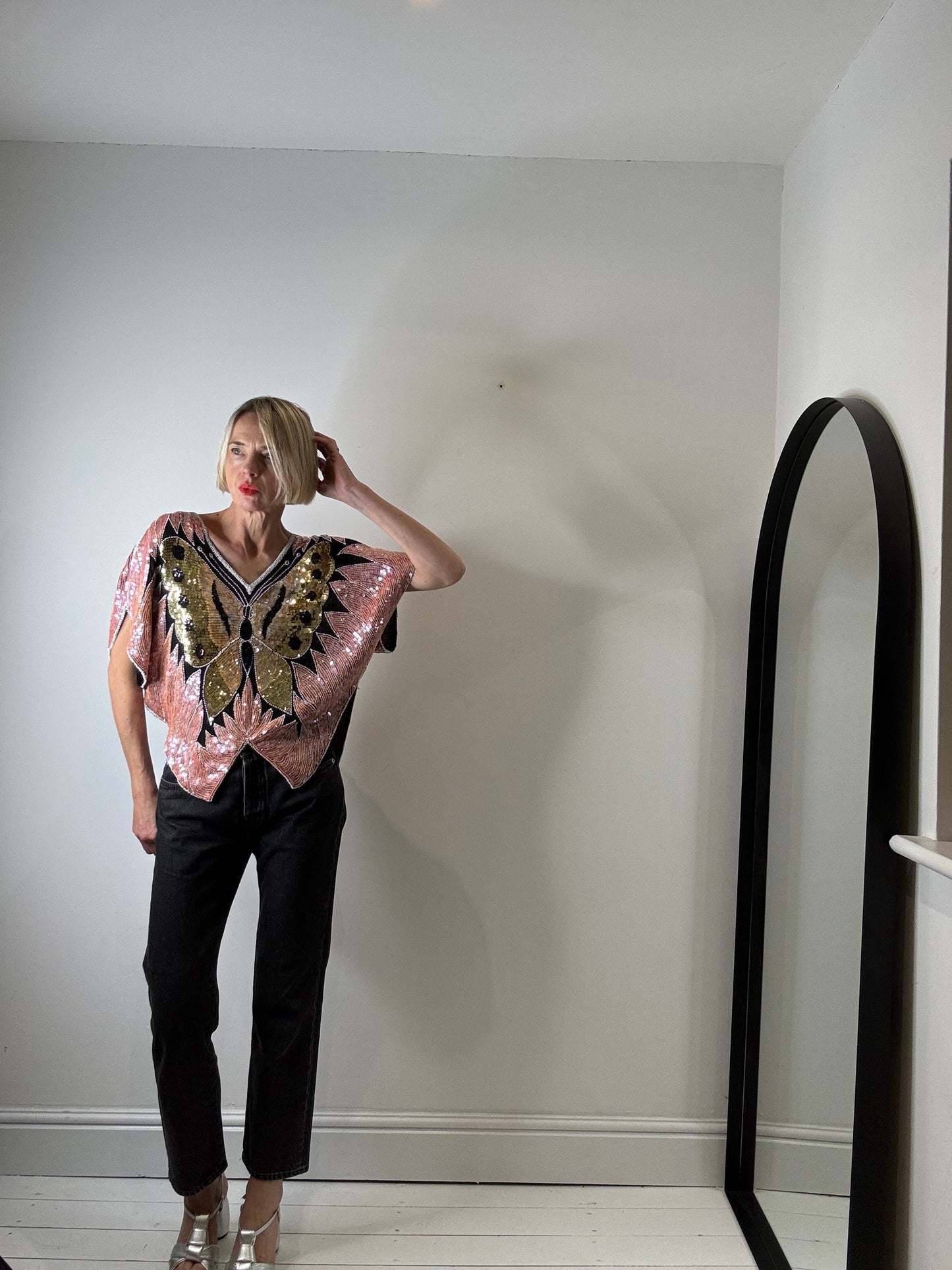 VINTAGE sequin butterfly embellished top