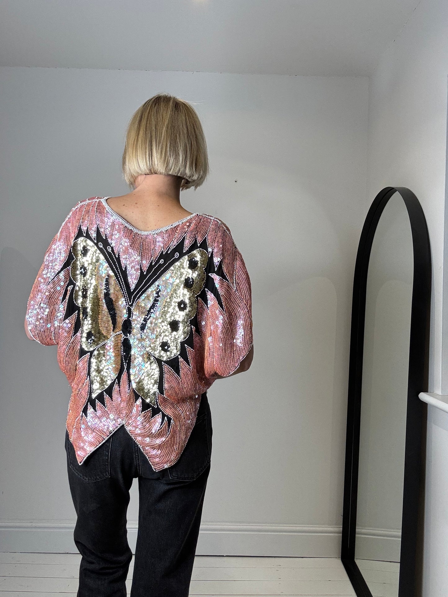 VINTAGE sequin butterfly embellished top