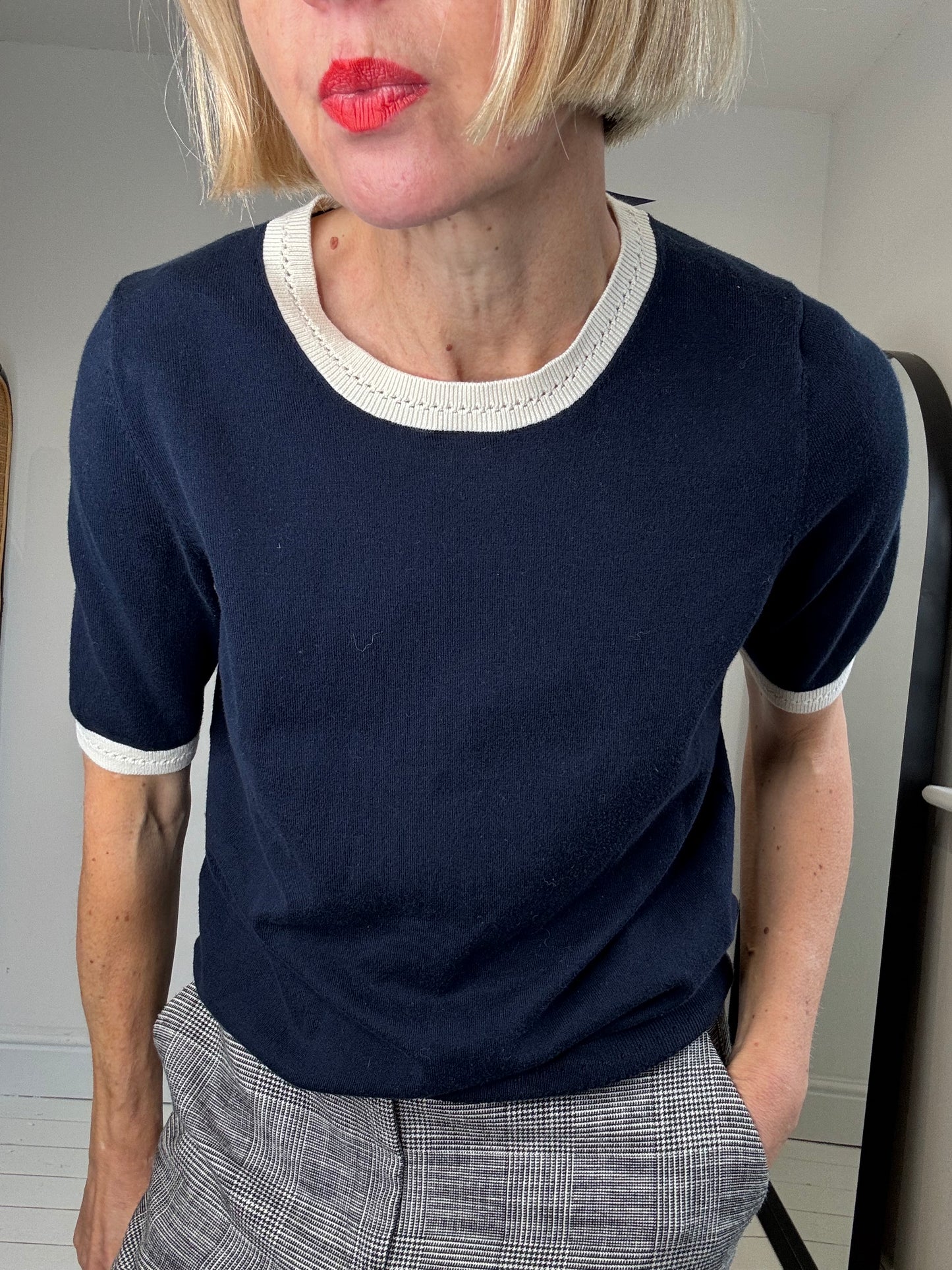 preloved navy Contrast trim knitted tee for women