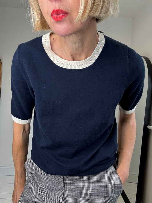 preloved navy Contrast trim knitted tee for women