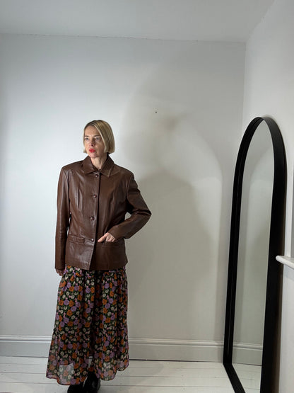 preloved Buttoned leather jacket for women