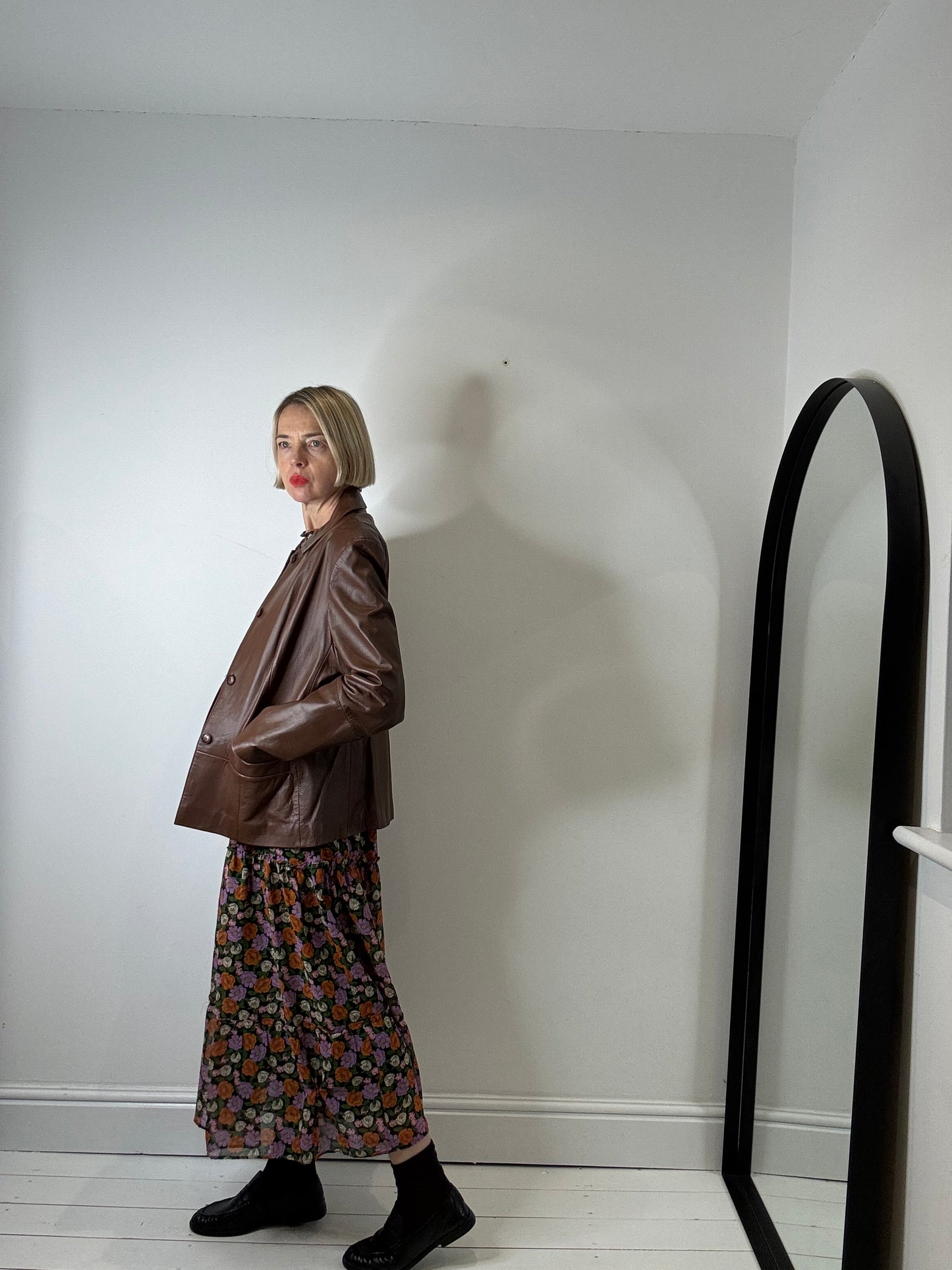 Buttoned leather jacket