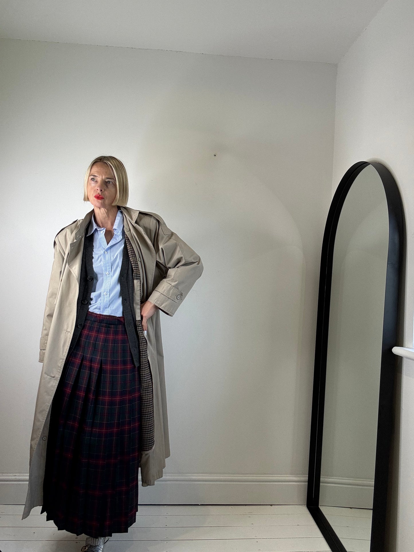 beige VINTAGE double breasted trench coat for women