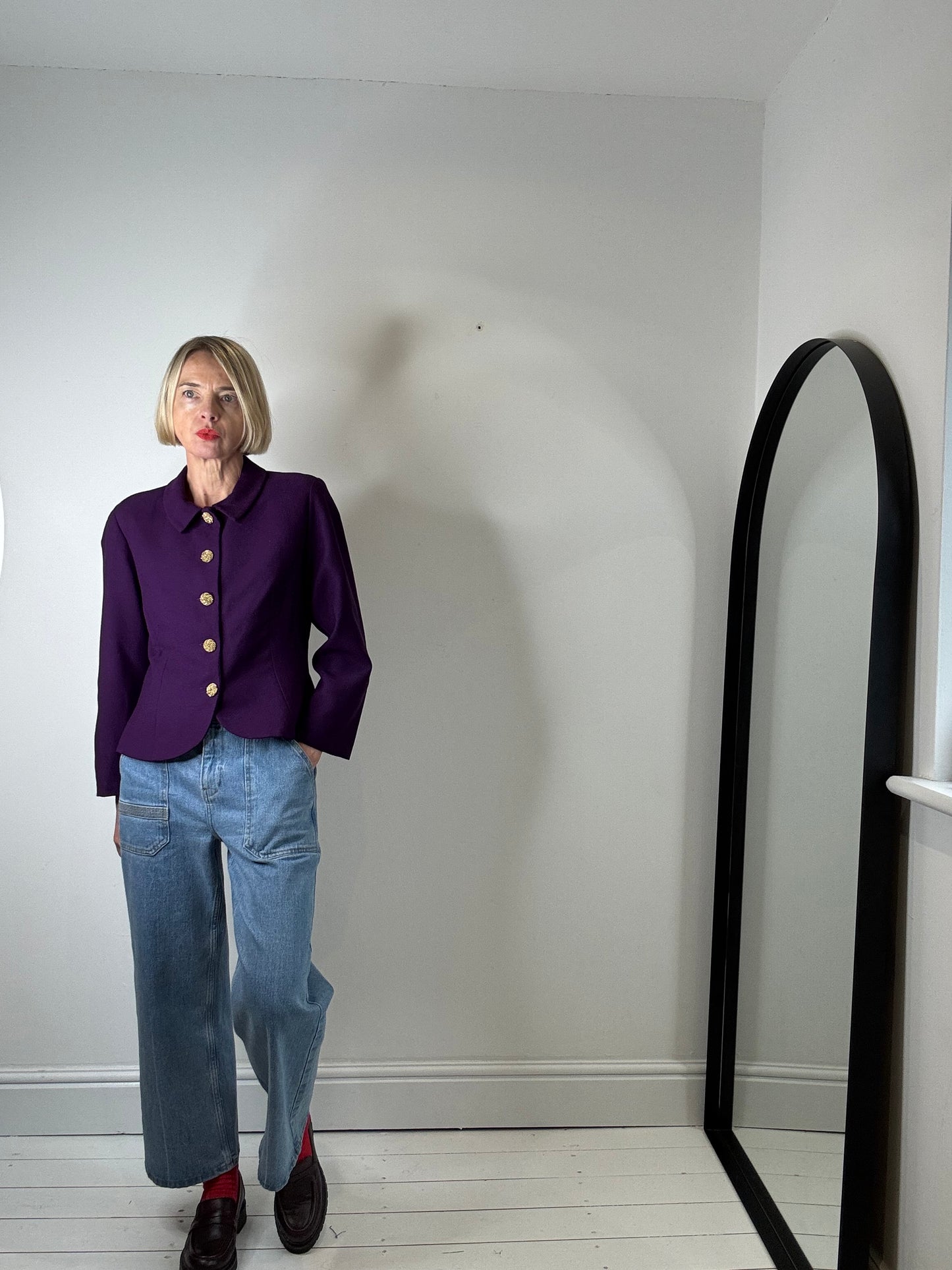 purple VINTAGE wool crepe jacket for women 