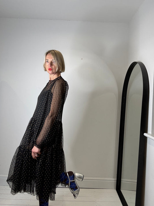 Spot mesh tiered sheer dress