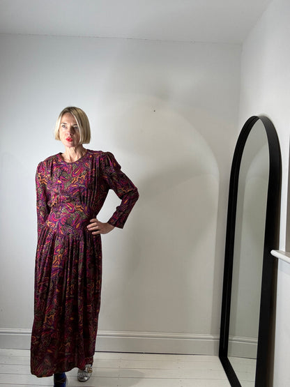 VINTAGE autumnal print midi dress for women