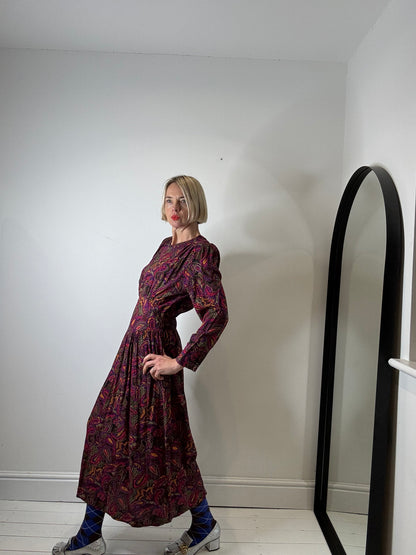 VINTAGE autumnal print midi dress