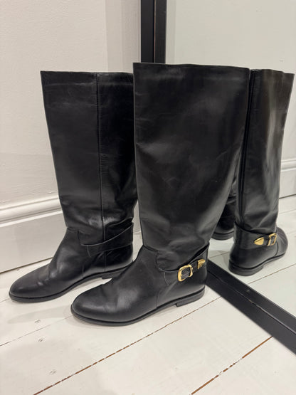 preloved black Italian leather knee high boots for women