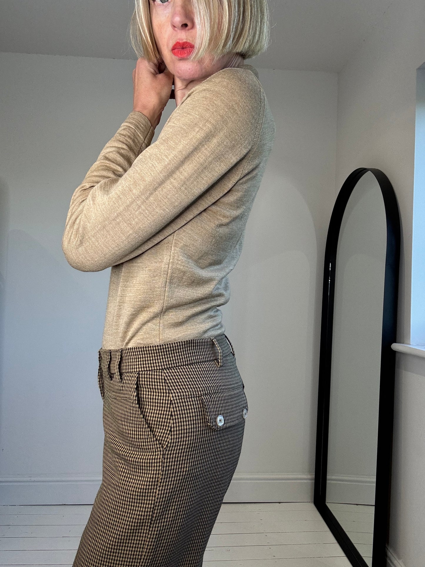 VINTAGE crop flared check trousers