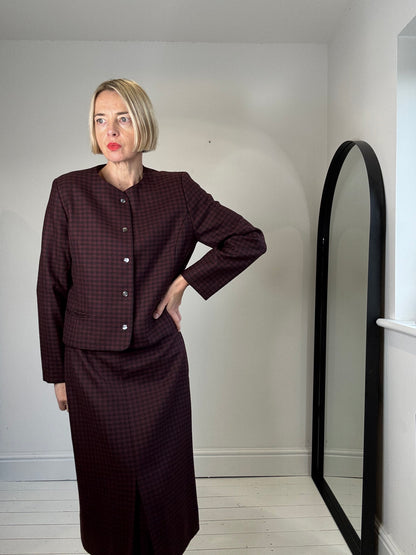 Wool check skirt with box pleat