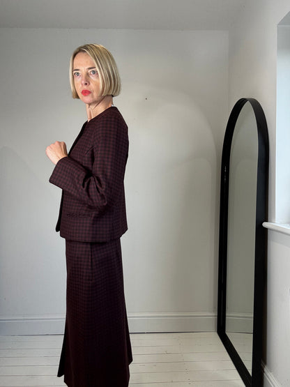 Wool check skirt with box pleat