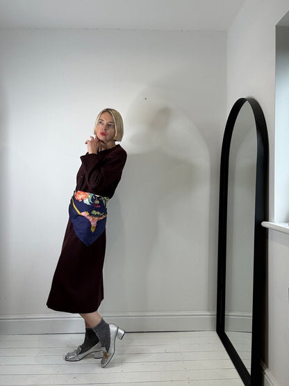 Wool check skirt with box pleat