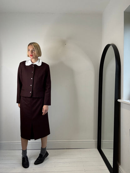 Wool check skirt with box pleat