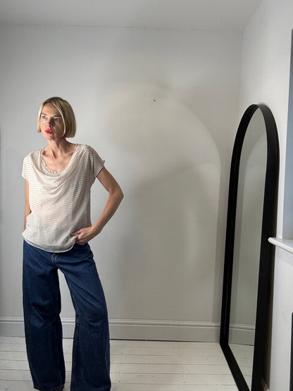 HOSS flocked spot cowl neck top