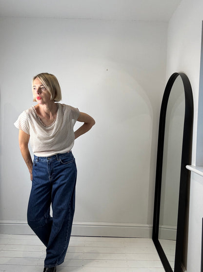 HOSS flocked spot cowl neck top