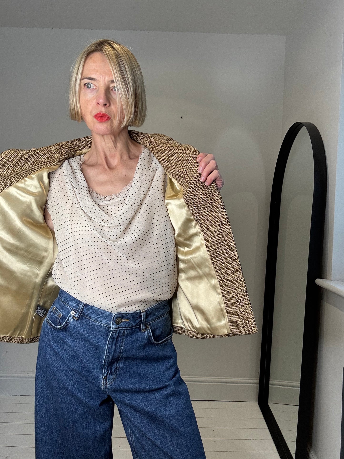 HOSS flocked spot cowl neck top