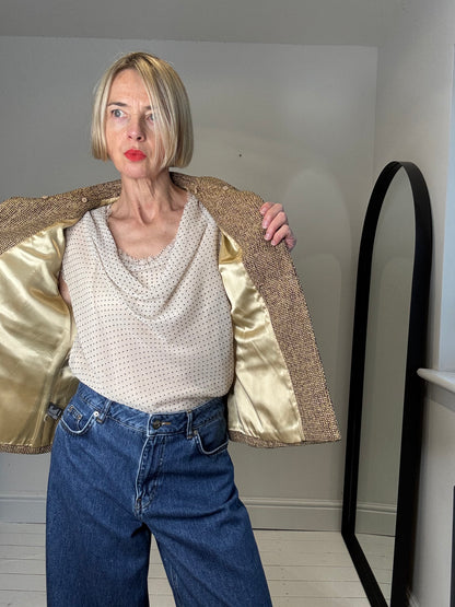 HOSS flocked spot cowl neck top