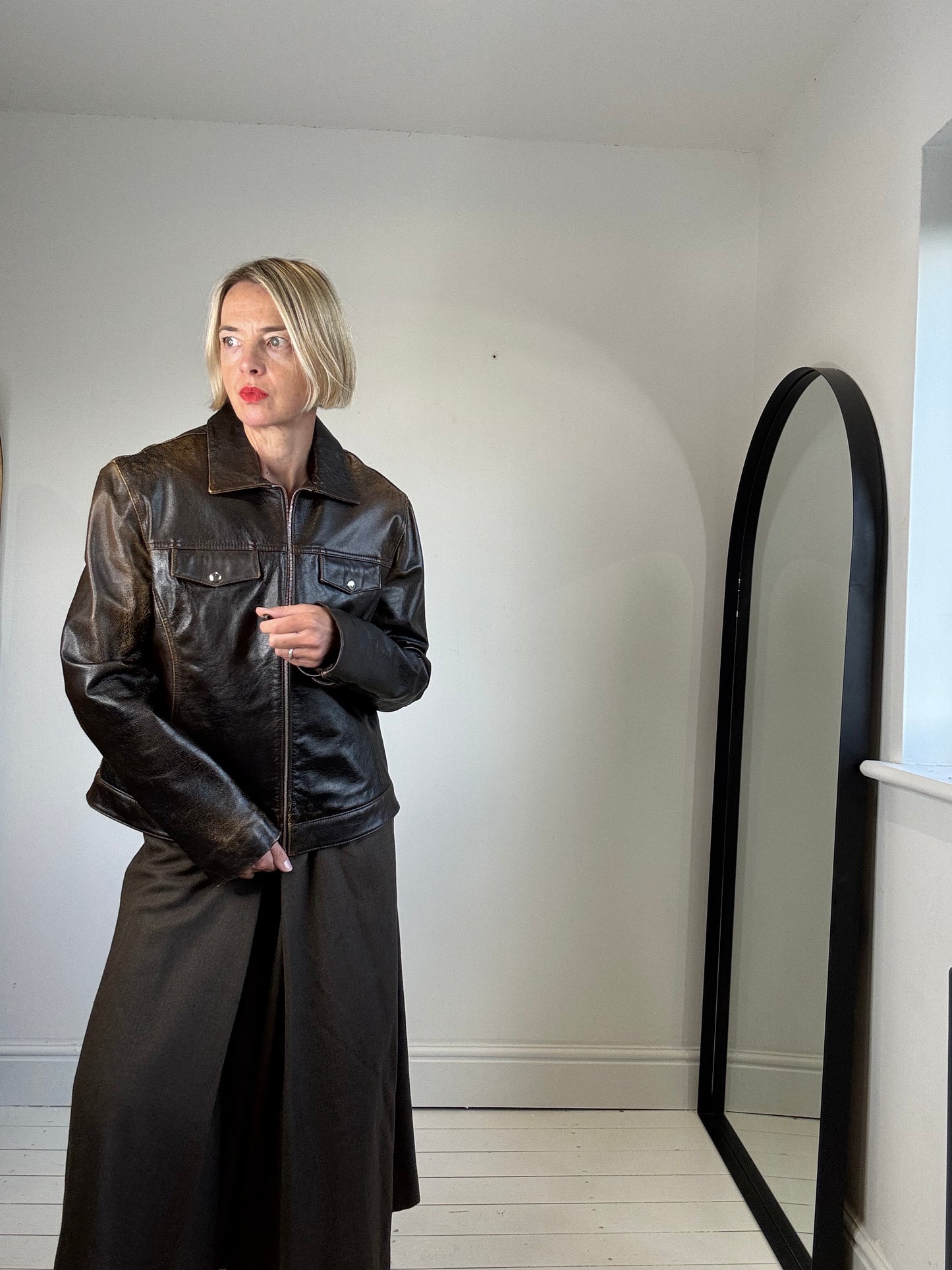 NICOLE FARHI zip front leather jacket
