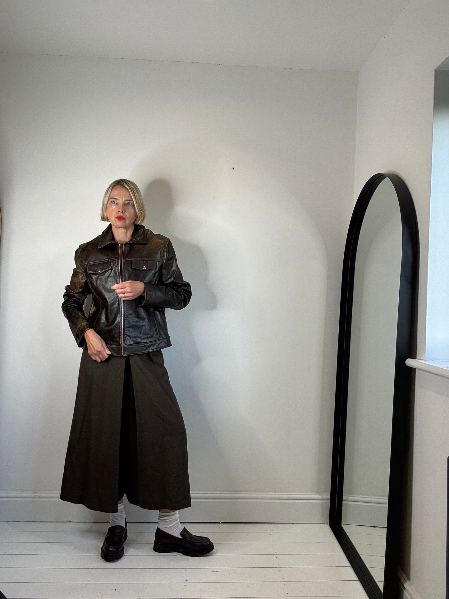 NICOLE FARHI zip front leather jacket