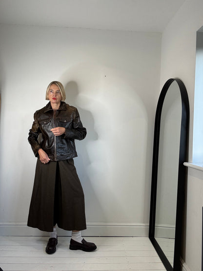 NICOLE FARHI zip front leather jacket