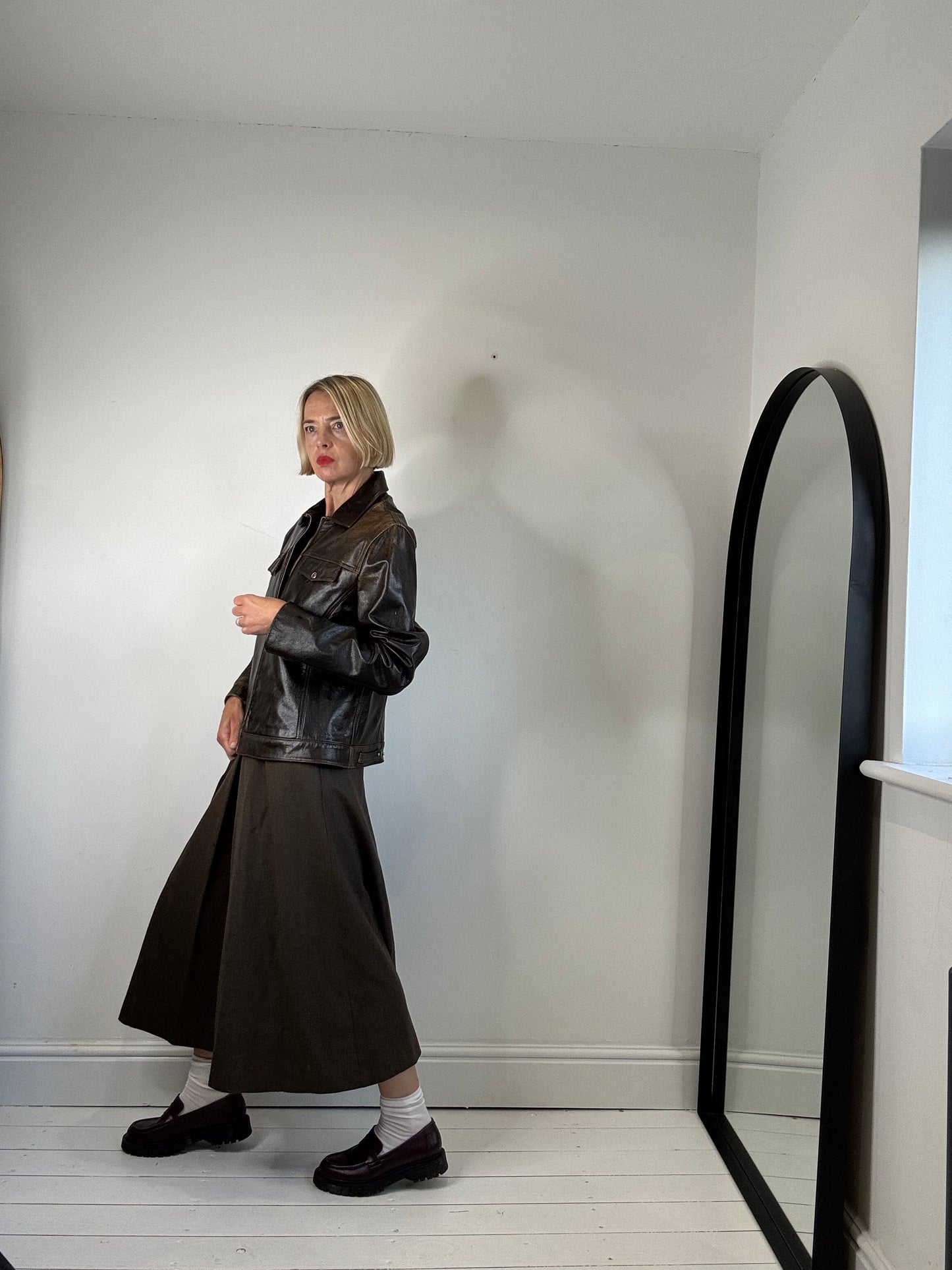 NICOLE FARHI zip front leather jacket