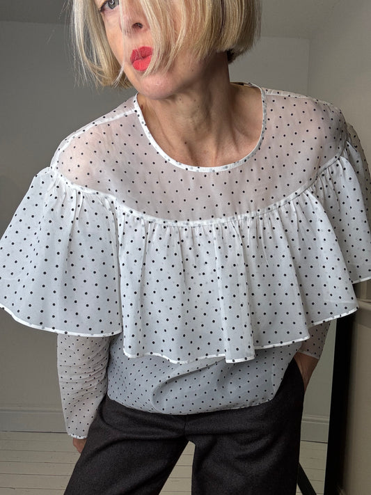 Spot frill detail blouse