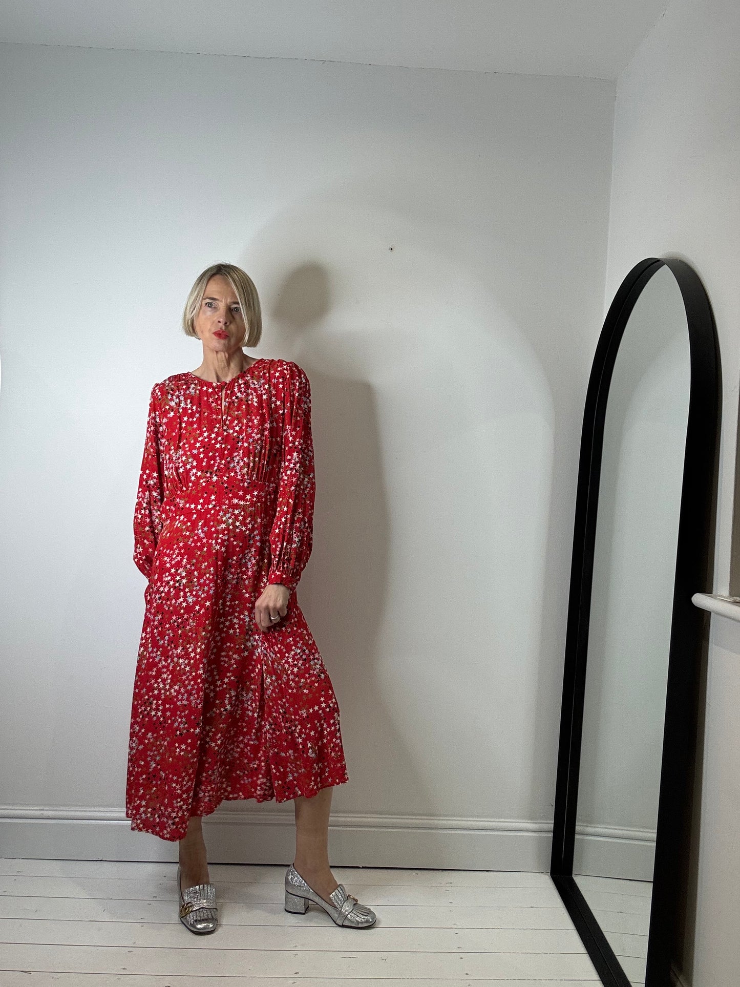 GHOST COLLAB star print midi dress