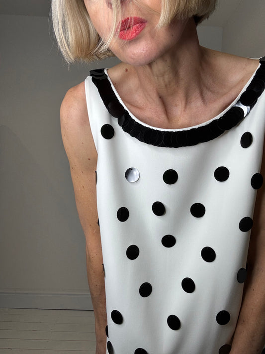 JAEGER BOUTIQUE disc sequin ivory shift dress